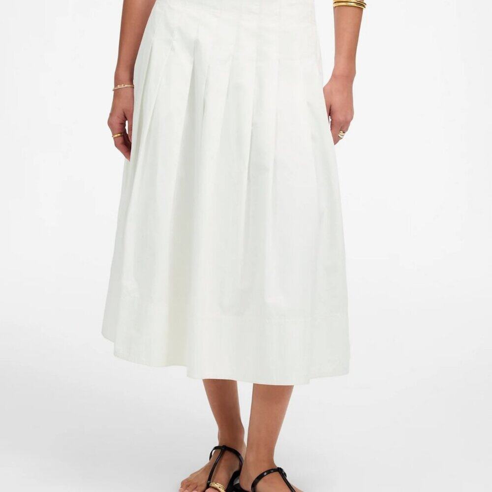 NWT Madewell Gemma Pleated Midi Skirt Cotton Poplin Size 12 - Picture 2 of 6